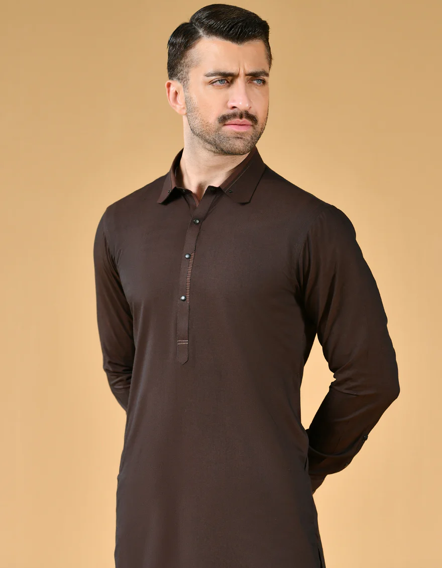DARK BROWN BLENDED KAMEEZ SHALWAR | JJKS-US-42327/S22/JJ8182-CL - Image 3