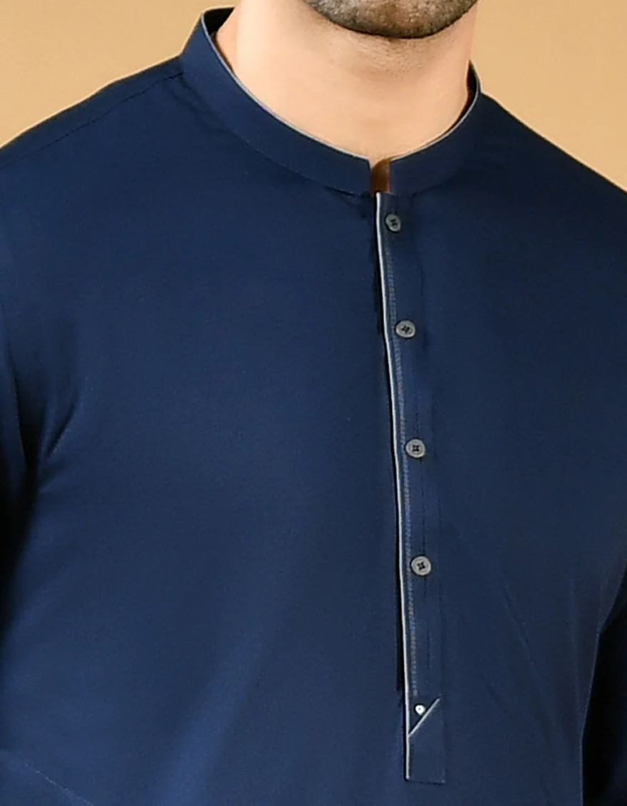 NAVY BLUE BLENDED KAMEEZ SHALWAR | JJKS-US-42395/A22/JJ8181-CL - Image 2