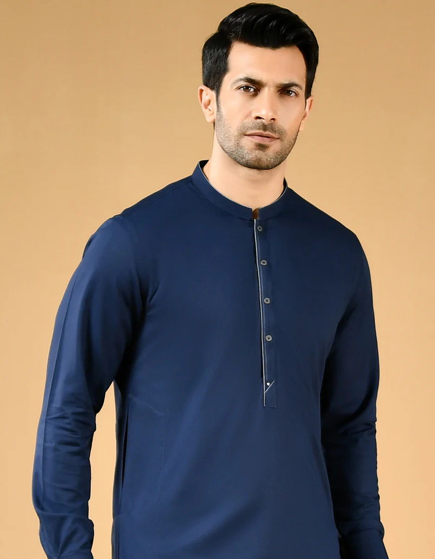 NAVY BLUE BLENDED KAMEEZ SHALWAR | JJKS-US-42395/A22/JJ8181-CL - Image 3