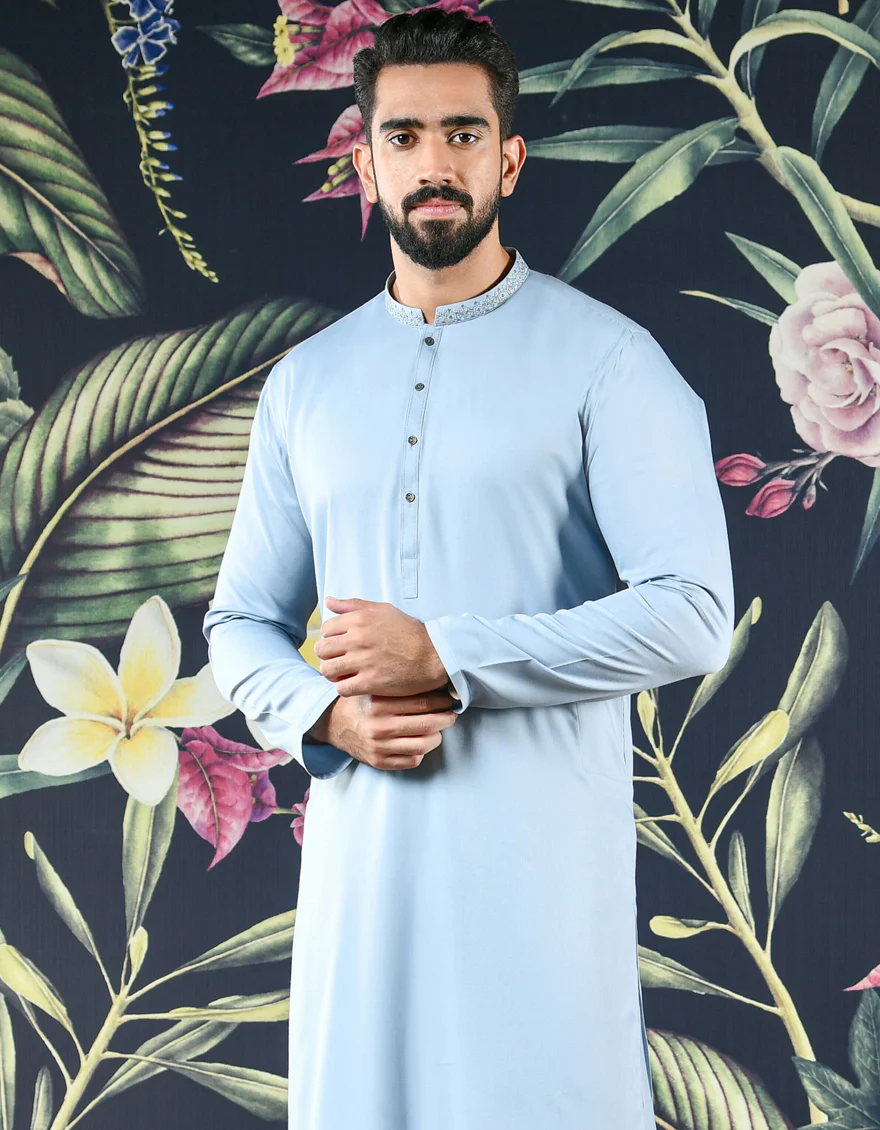 COLUMBIA BLUE VISCOSE KAMEEZ SHALWAR | JJKS-US-42405/S22/JJ8155-SF - Image 2