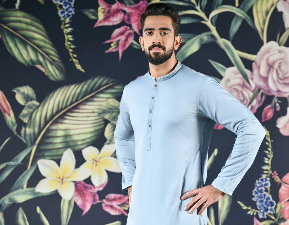 COLUMBIA BLUE VISCOSE KAMEEZ SHALWAR | JJKS-US-42405/S22/JJ8155-SF - Image 3