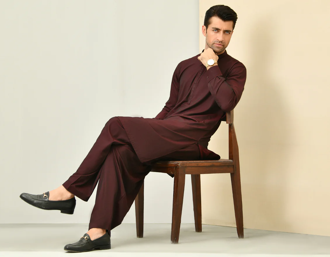 REDDISH MAROON BLENDED KAMEEZ SHALWAR | JJKS-US-43039/A22/JJ8183-CL - Image 3