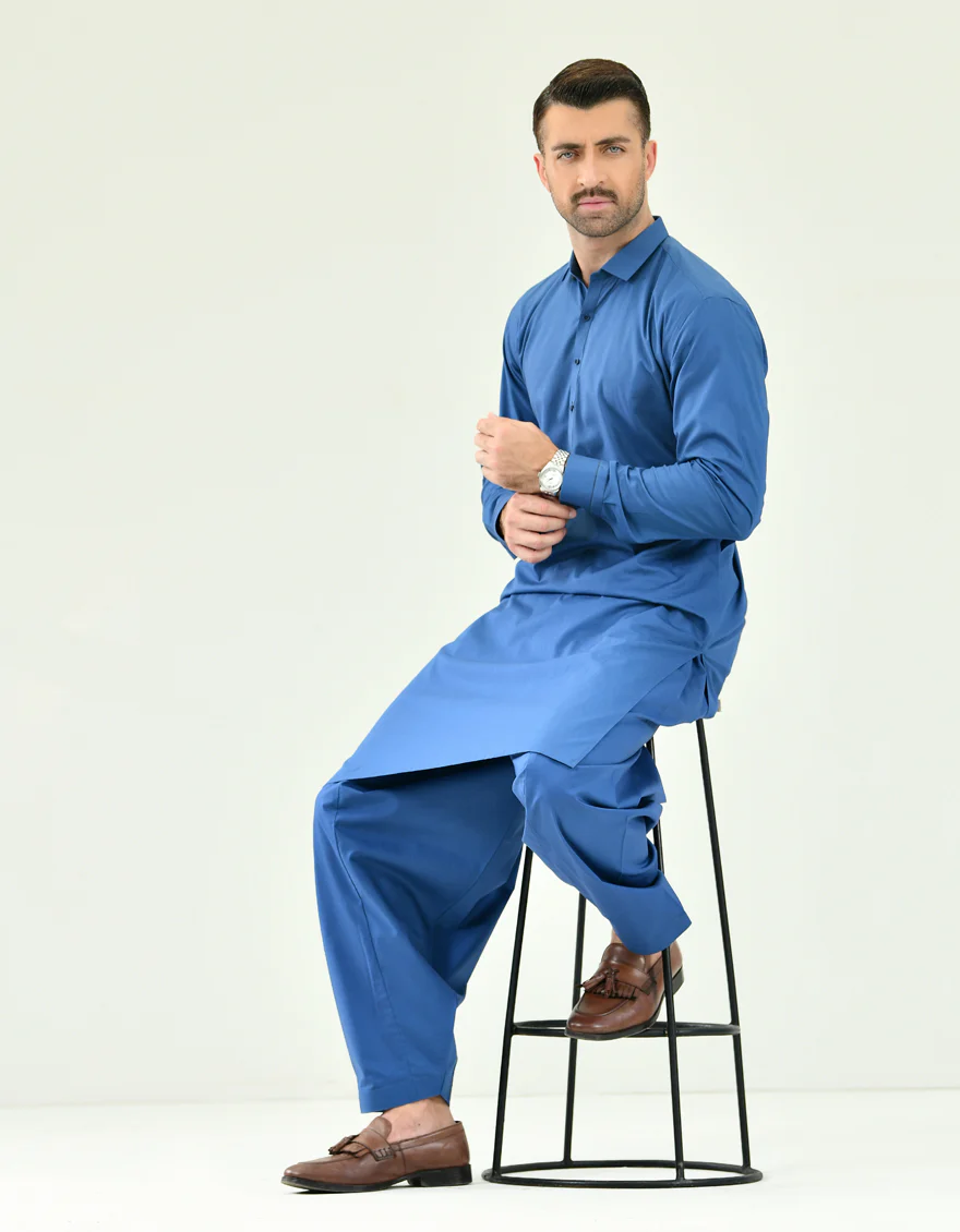 PERSIAN BLUE COTTON KAMEEZ SHALWAR | JJKS-US-43127/A22/JJ7420-CL - Image 3