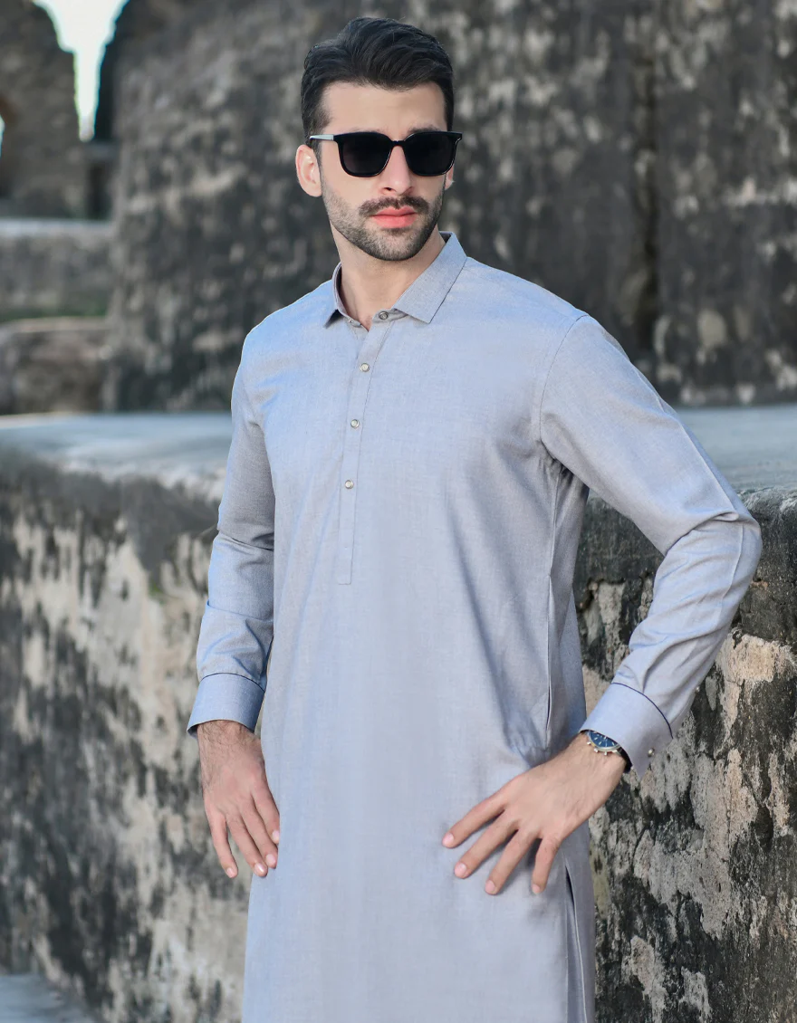 DULL GREY BLENDED KAMEEZ SHALWAR | JJKS-US-43232/A23/JJ8796-PN - Image 3