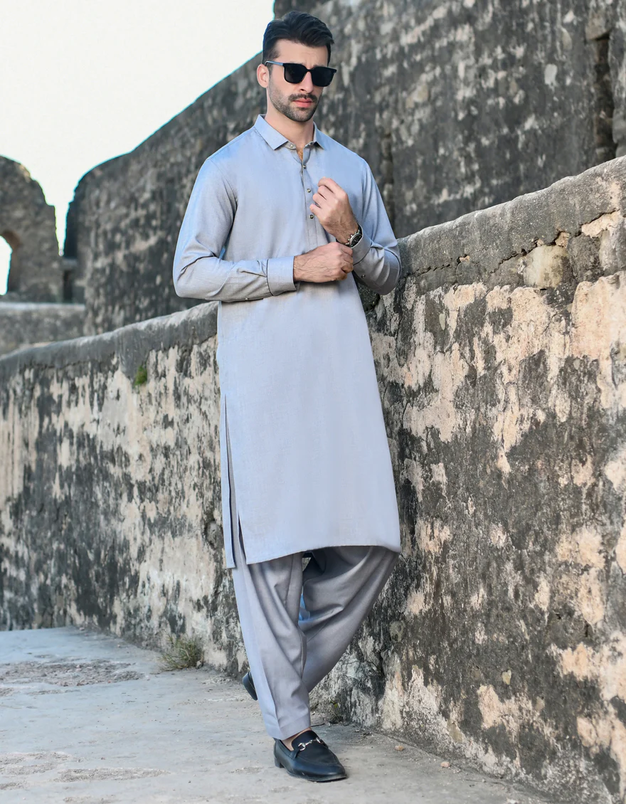 DULL GREY BLENDED KAMEEZ SHALWAR | JJKS-US-43232/A23/JJ8796-PN - Image 4