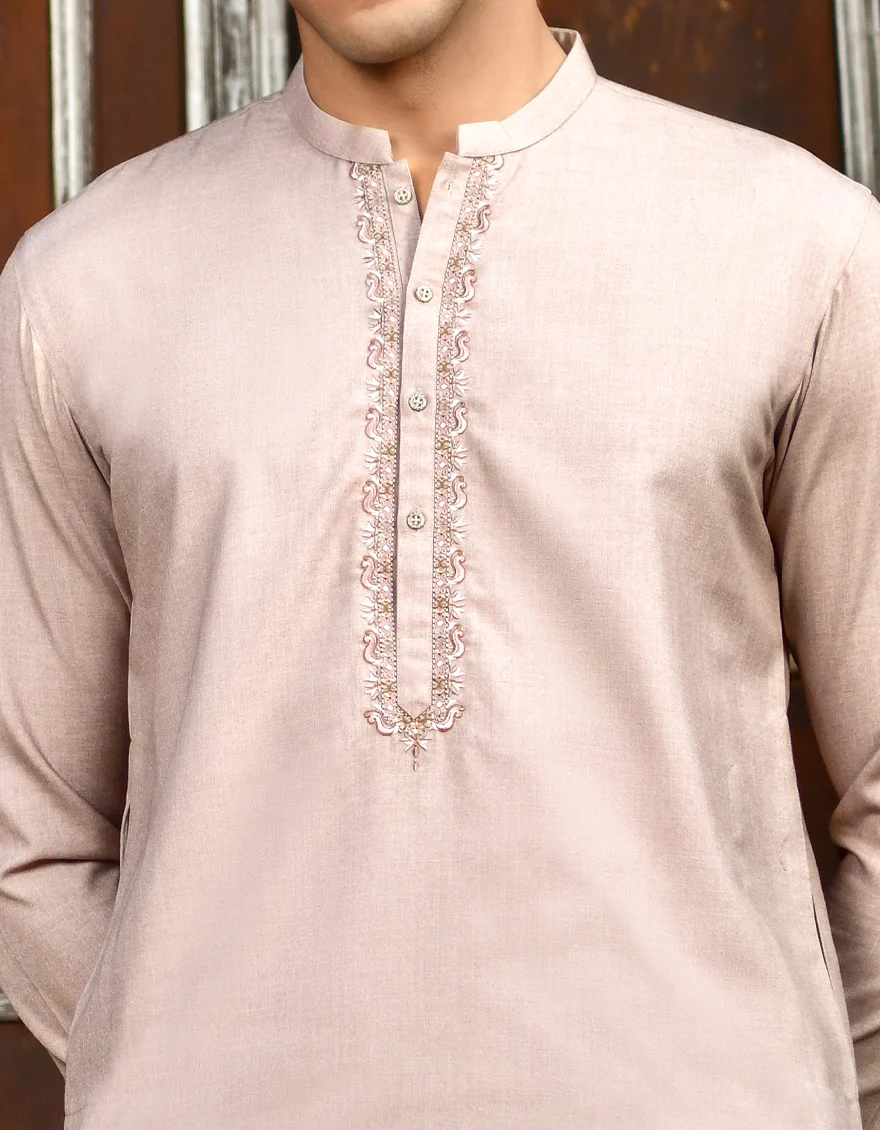 BEIGE BLENDED KAMEEZ SHALWAR | JJKS-US-43233/A23/JJ8796-SF - Image 2