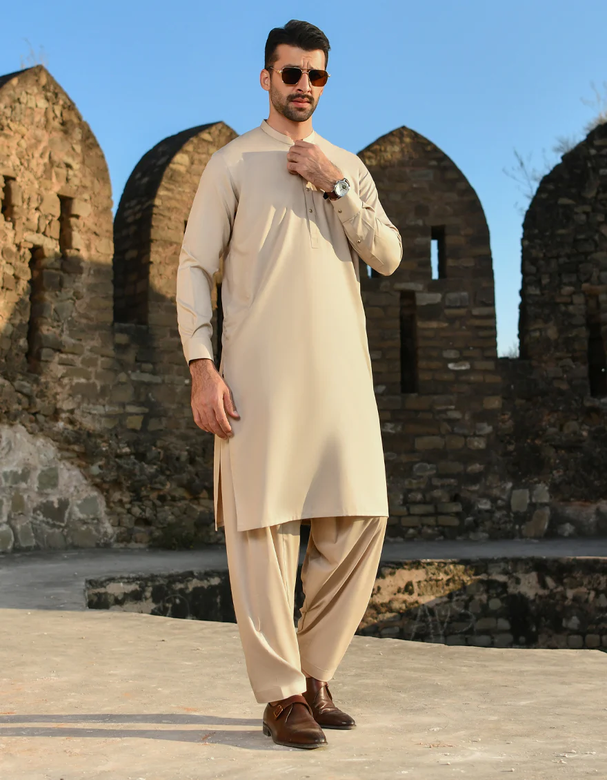 BEIGE BLENDED KAMEEZ SHALWAR | JJKS-US-43235/A23/JJ8821-CL - Image 4