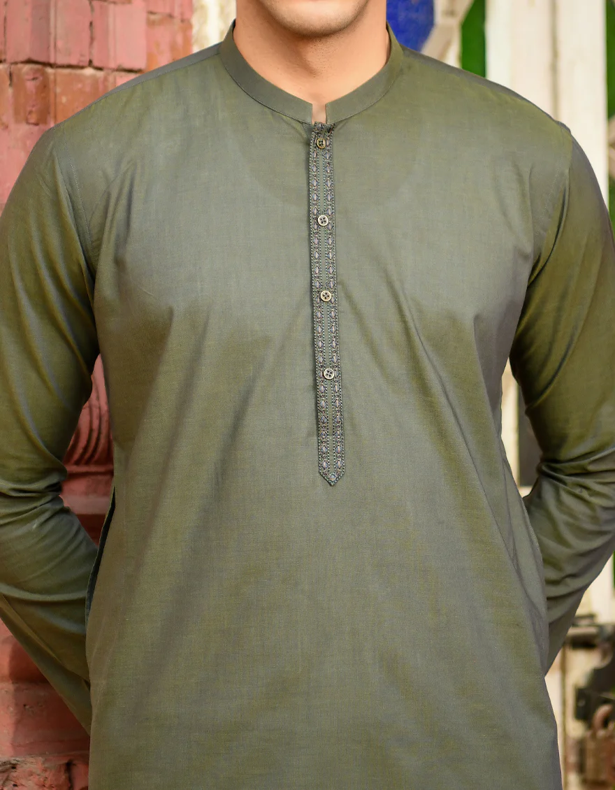 IVORY GREEN COTTON KAMEEZ SHALWAR | JJKS-US-43244/A23/JJ8795-SF - Image 2