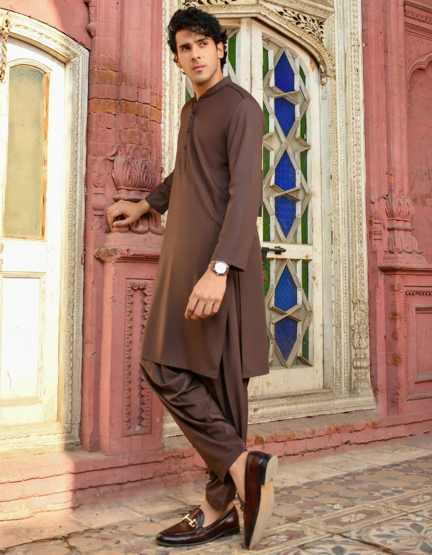 BROWN BLENDED KAMEEZ SHALWAR | JJKS-US-43251/A23/JJ8833-CL - Image 3