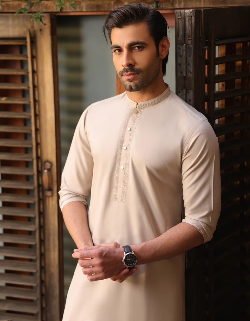 BEIGE BLENDED KAMEEZ SHALWAR | JJKS-US-43253/A23/JJ8813-SF - Image 3