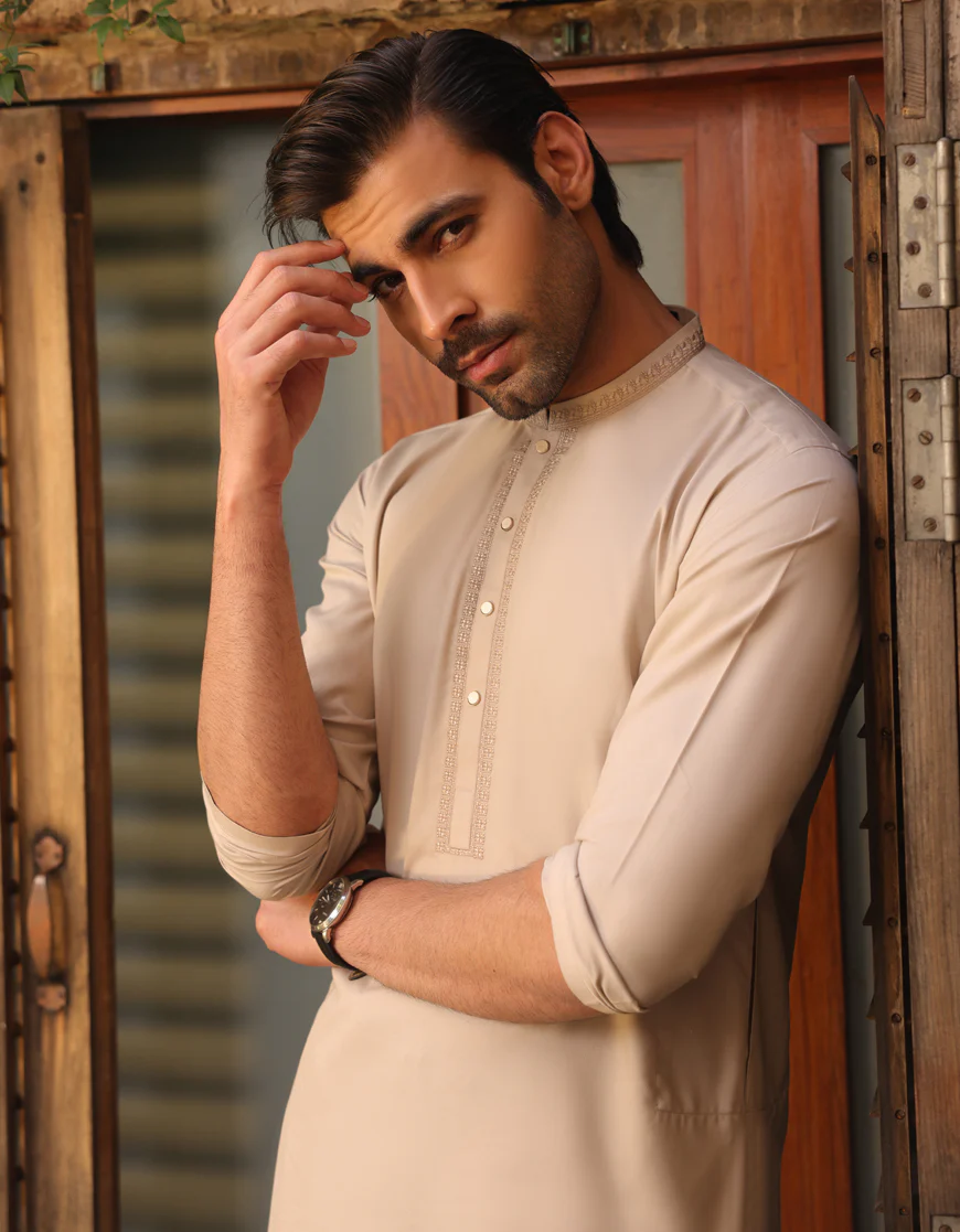 BEIGE BLENDED KAMEEZ SHALWAR | JJKS-US-43253/A23/JJ8813-SF - Image 4