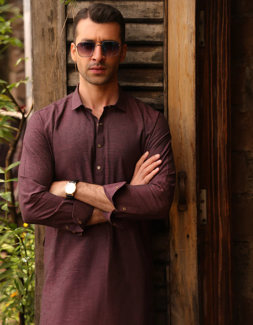 MAROON BLENDED KAMEEZ SHALWAR | JJKS-US-43259/A23/JJ8186-CL - Image 3
