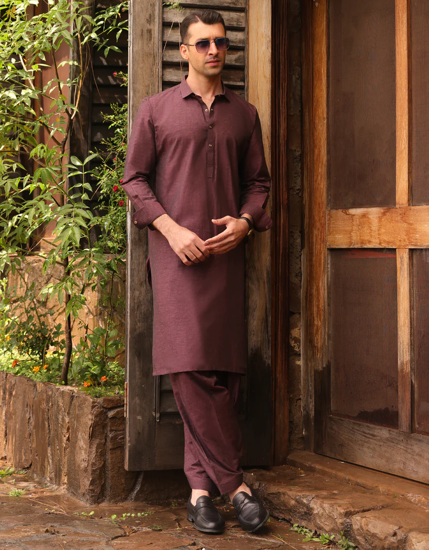 MAROON BLENDED KAMEEZ SHALWAR | JJKS-US-43259/A23/JJ8186-CL - Image 4