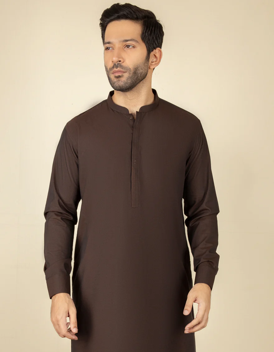 DARK BROWN BLENDED KAMEEZ SHALWAR | JJKS-US-44038/A22/JJ8183-CL - Image 3