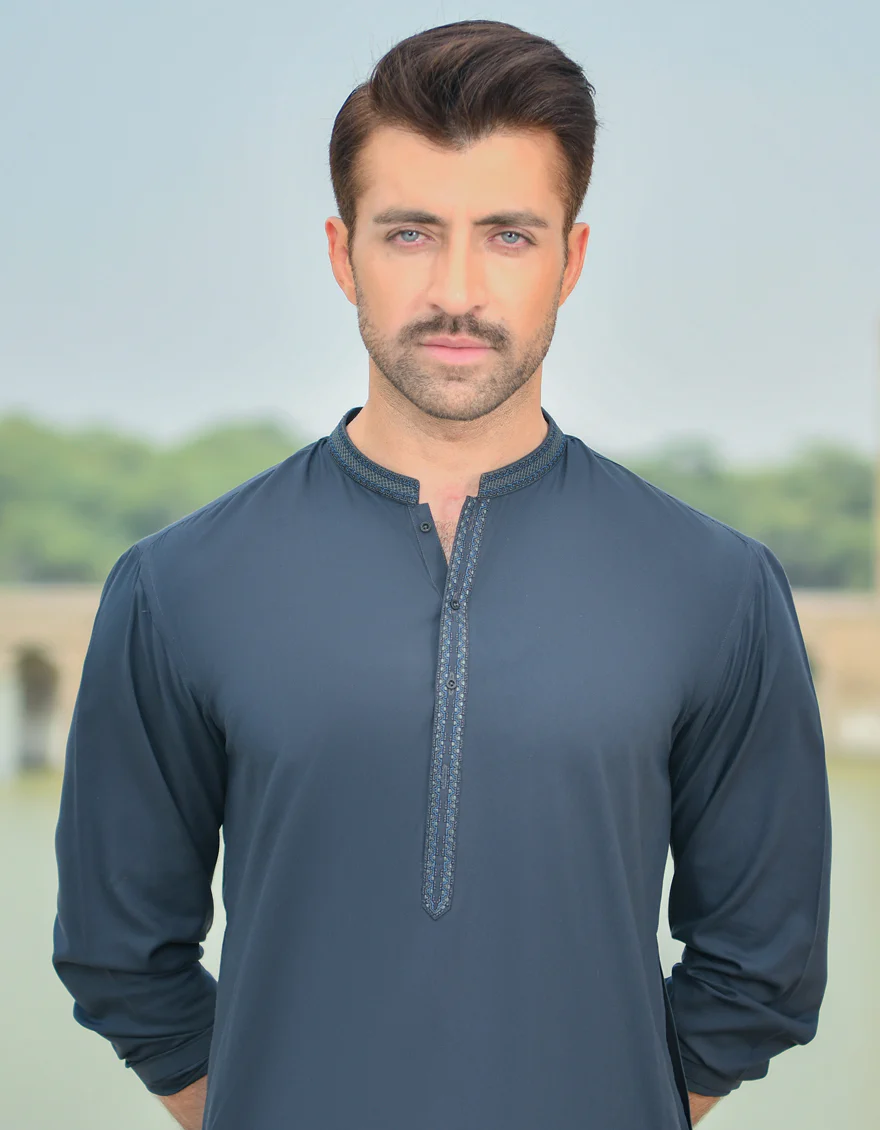 CHARCOAL GREY BLENDED KAMEEZ SHALWAR | JJKS-US-44080/A22/JJ8263-SF - Image 2