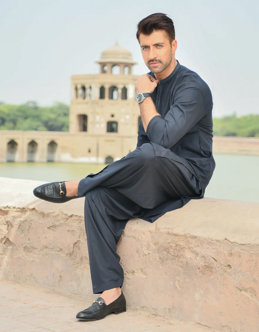 CHARCOAL GREY BLENDED KAMEEZ SHALWAR | JJKS-US-44080/A22/JJ8263-SF - Image 3