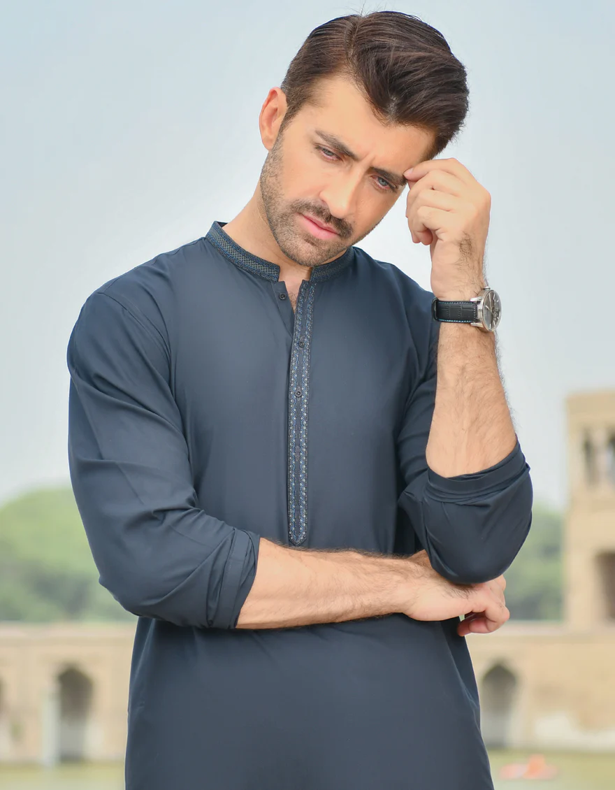 CHARCOAL GREY BLENDED KAMEEZ SHALWAR | JJKS-US-44080/A22/JJ8263-SF - Image 4