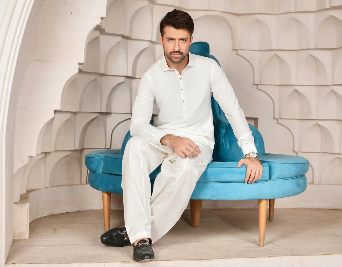 OFF WHITE BLENDED KAMEEZ SHALWAR | JJKS-US-44111/A22/JJ8189-CL - Image 3
