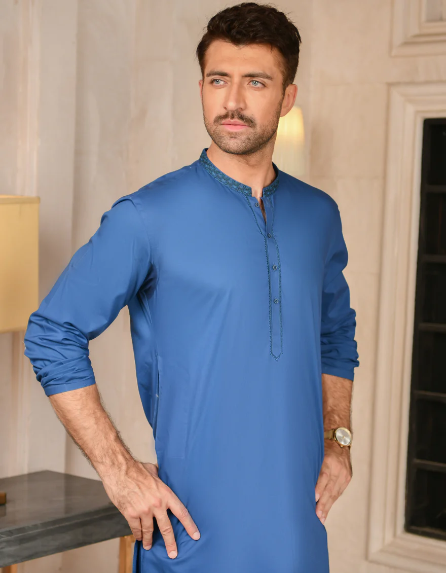 BLUE COTTON KAMEEZ SHALWAR | JJKS-US-44114/A22/JJ7420-SF - Image 3