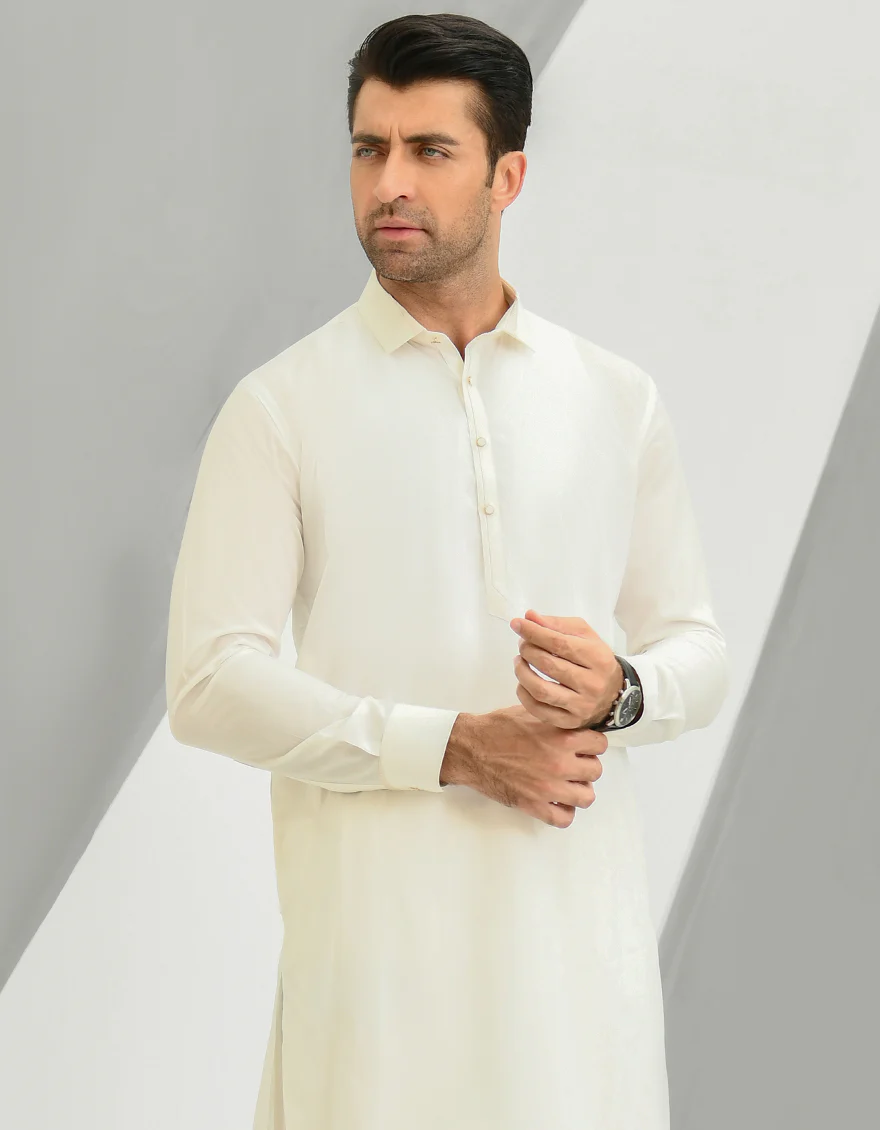 OFF WHITE COTTON KAMEEZ SHALWAR | JJKS-US-44125/S22/JJ8207-CL - Image 3