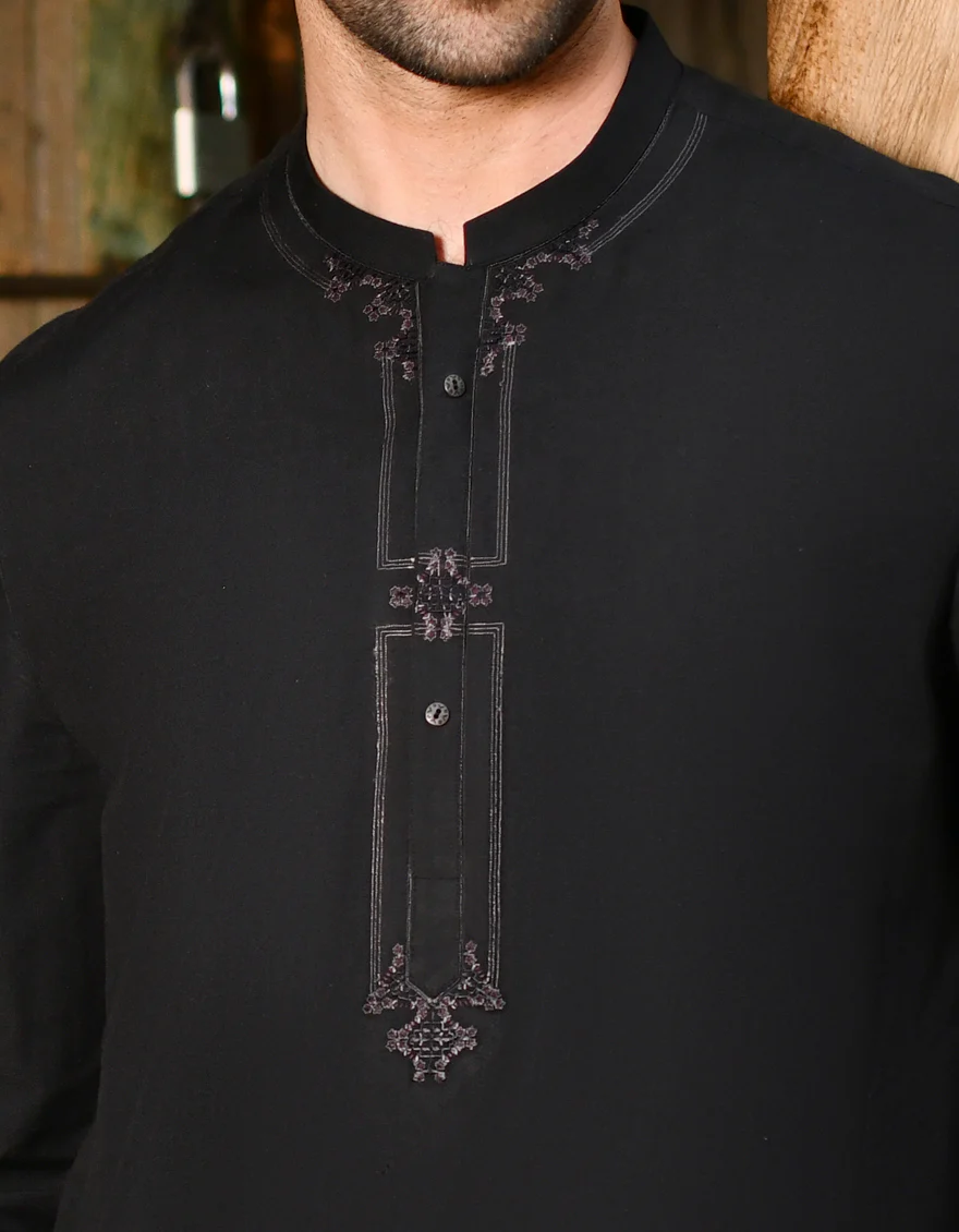 BLACK COTTON KAMEEZ SHALWAR | JJKS-US-44143/A22/JJ8415-SF - Image 2