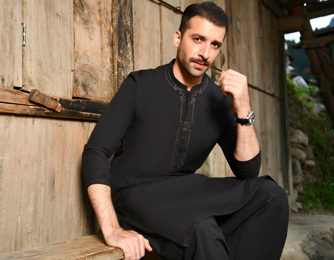 BLACK COTTON KAMEEZ SHALWAR | JJKS-US-44143/A22/JJ8415-SF - Image 4