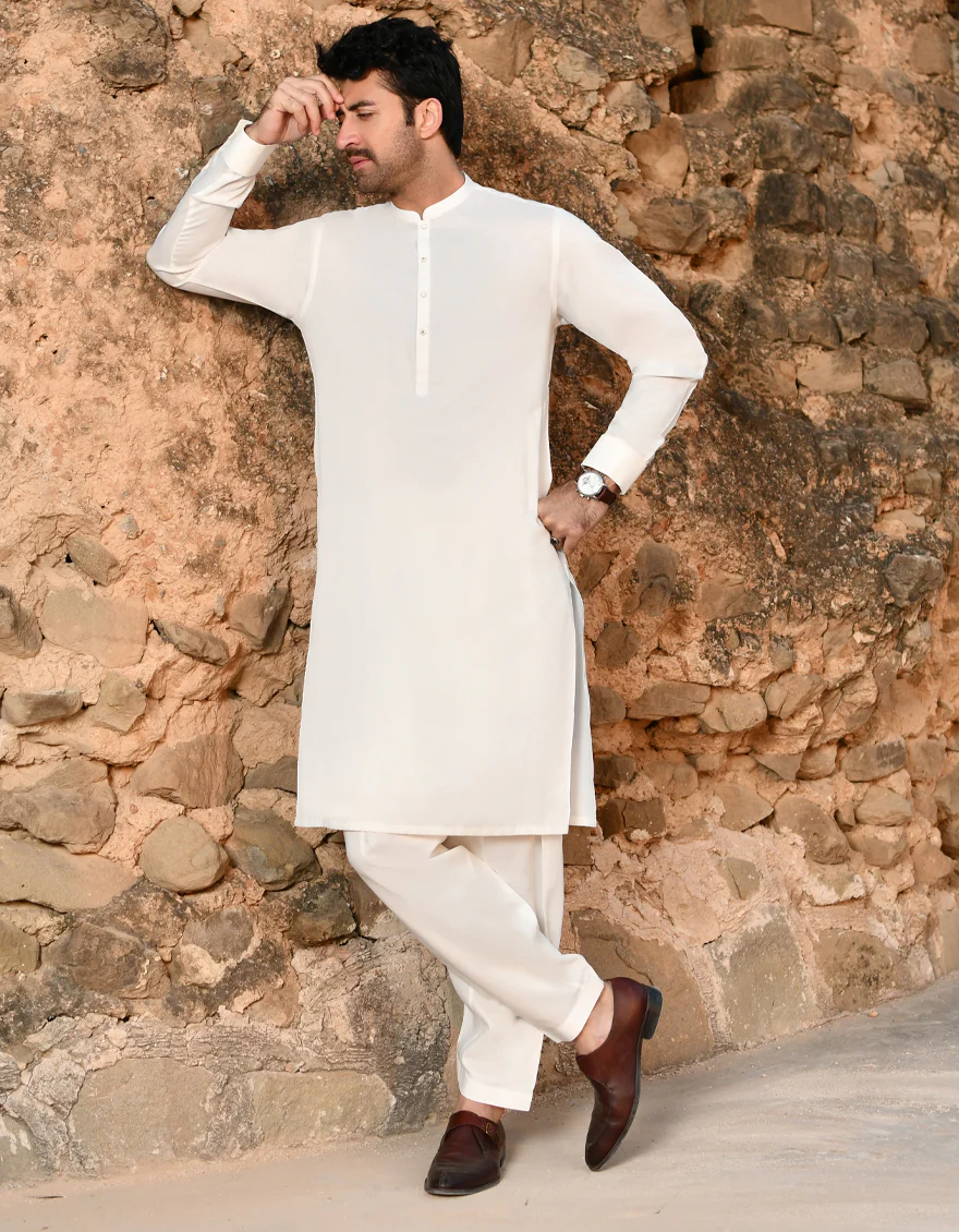 OFF WHITE BLENDED KAMEEZ SHALWAR | JJKS-US-44159/A23/JJ8492-CL - Image 4