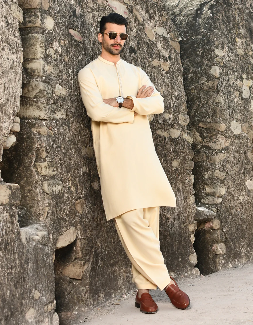 BEIGE BLENDED KAMEEZ SHALWAR | JJKS-US-44180/A23/JJ8788-SF - Image 3