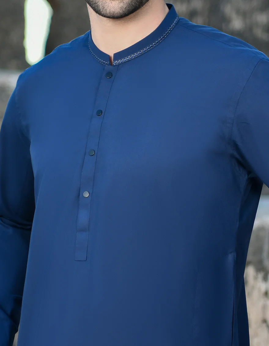 NAVY BLUE BLENDED KAMEEZ SHALWAR | JJKS-US-44197/A23/JJ8786-SF - Image 2