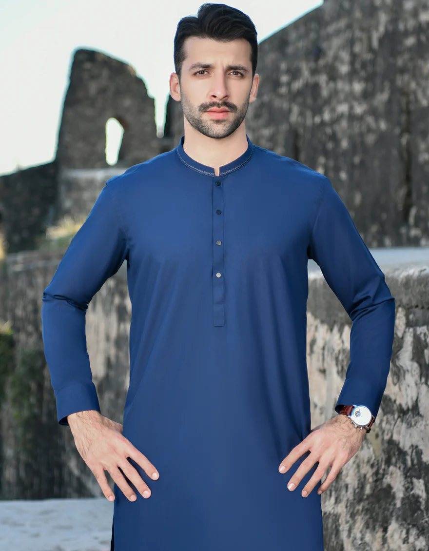 NAVY BLUE BLENDED KAMEEZ SHALWAR | JJKS-US-44197/A23/JJ8786-SF - Image 3