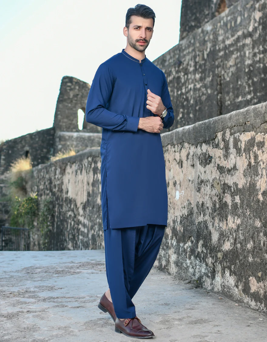 NAVY BLUE BLENDED KAMEEZ SHALWAR | JJKS-US-44197/A23/JJ8786-SF - Image 4