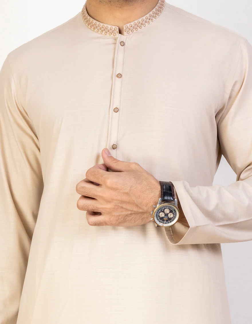 BEIGE BLENDED KAMEEZ SHALWAR | JJKS-US-44211/A23/JJ8866-FL - Image 2