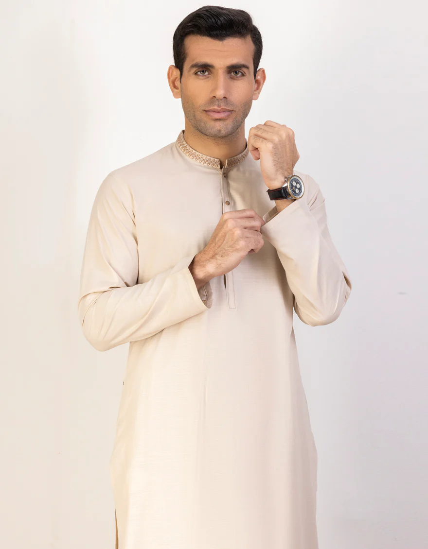 BEIGE BLENDED KAMEEZ SHALWAR | JJKS-US-44211/A23/JJ8866-FL - Image 3