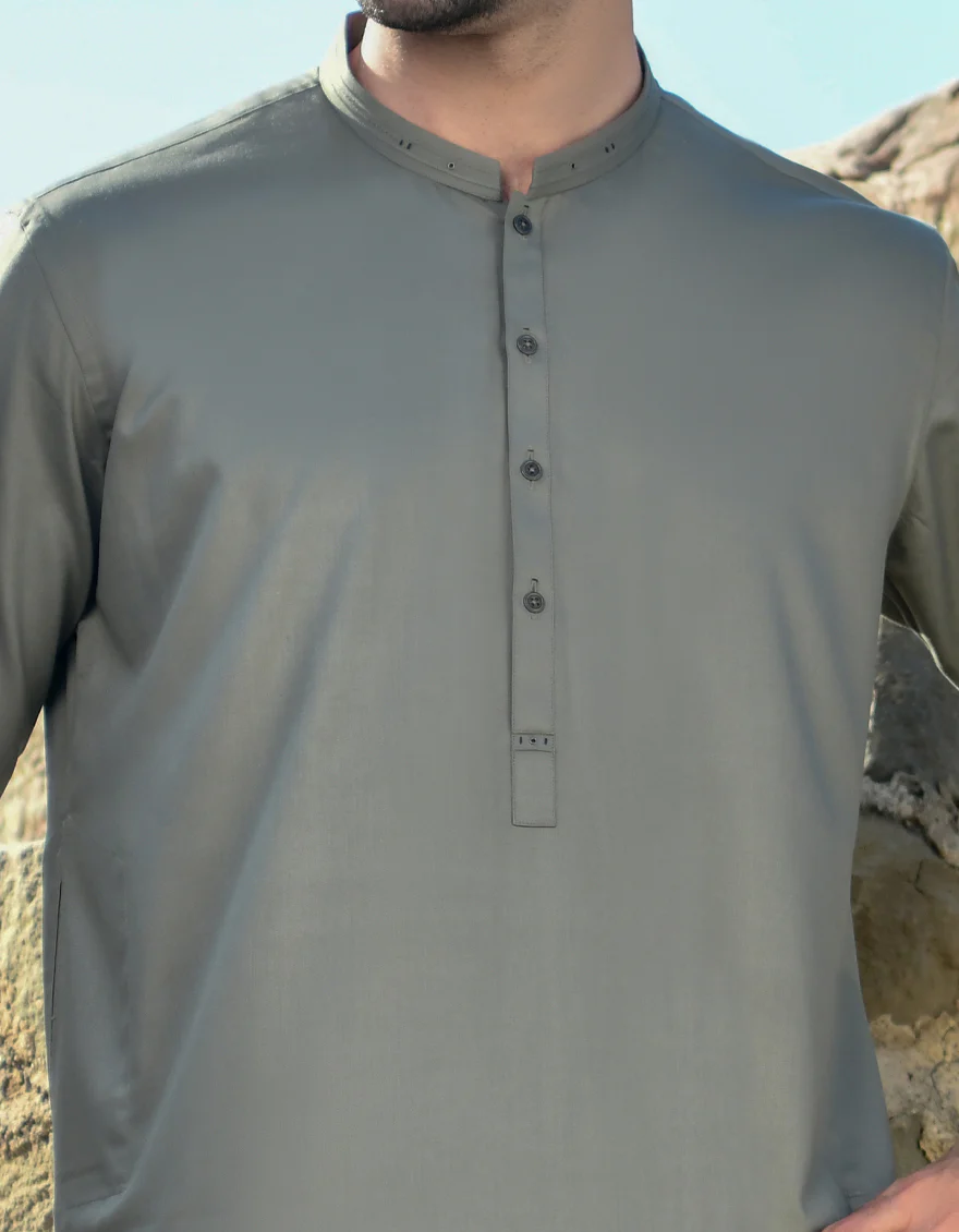 DULL GREEN BLENDED KAMEEZ SHALWAR | JJKS-US-44215/A23/JJ8821-CL - Image 2