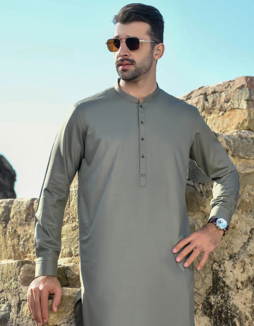 DULL GREEN BLENDED KAMEEZ SHALWAR | JJKS-US-44215/A23/JJ8821-CL - Image 3