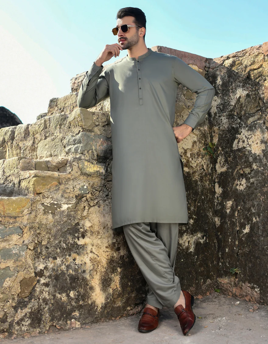 DULL GREEN BLENDED KAMEEZ SHALWAR | JJKS-US-44215/A23/JJ8821-CL - Image 4