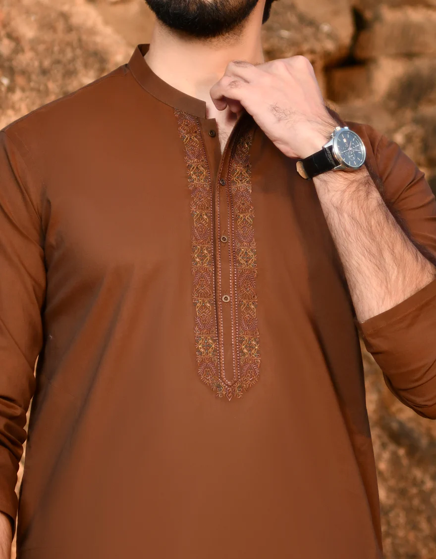 BROWN COTTON KAMEEZ SHALWAR | JJKS-US-44220/A23/JJ8795-SF - Image 2