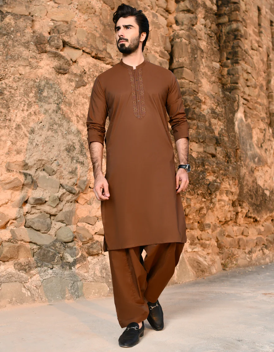BROWN COTTON KAMEEZ SHALWAR | JJKS-US-44220/A23/JJ8795-SF - Image 3
