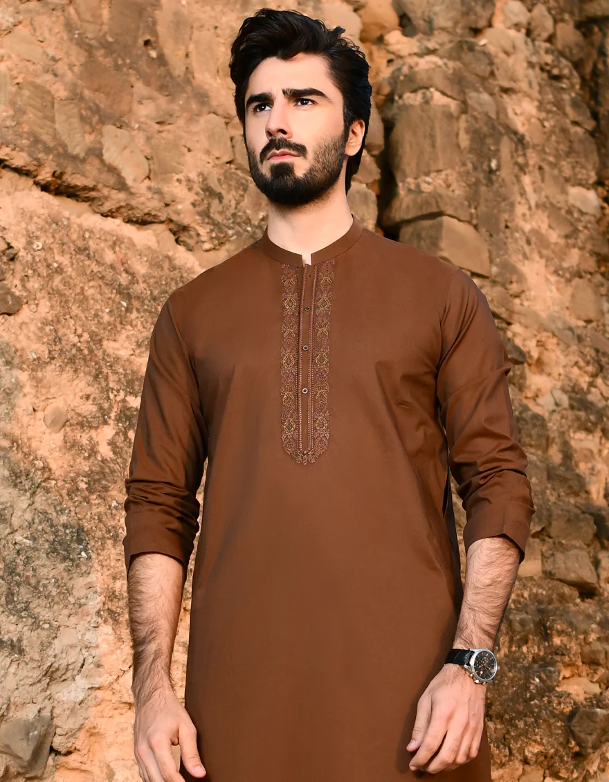 BROWN COTTON KAMEEZ SHALWAR | JJKS-US-44220/A23/JJ8795-SF - Image 4