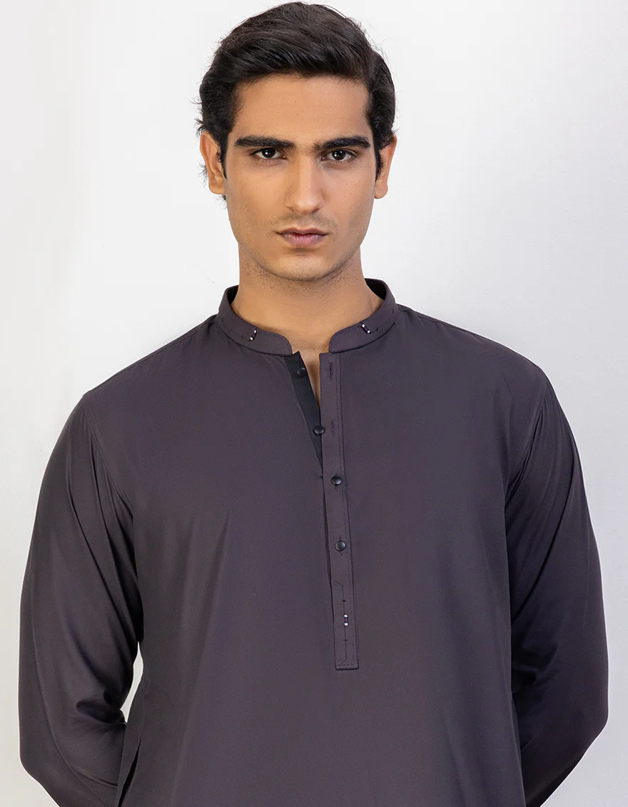 CHARCOAL BROWN BLENDED KAMEEZ SHALWAR | JJKS-US-44255/A23/JJ8818-SF - Image 2
