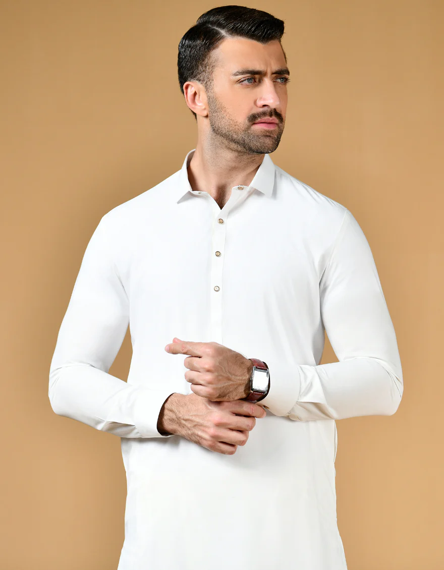 OFF WHITE BLENDED KAMEEZ SHALWAR | JJKS-US-45004/A22/JJ8189 - Image 3