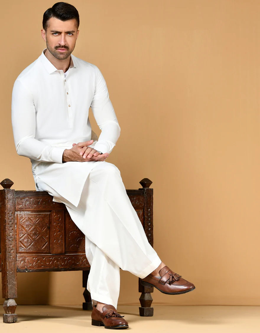 OFF WHITE BLENDED KAMEEZ SHALWAR | JJKS-US-45004/A22/JJ8189 - Image 4