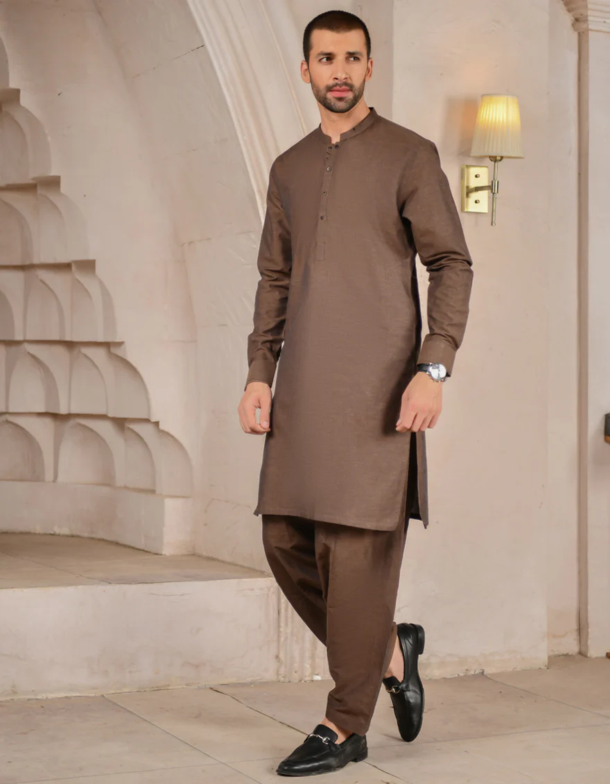 BROWN BLENDED KAMEEZ SHALWAR | JJKS-US-45005/A22/JJ8185-CL - Image 3