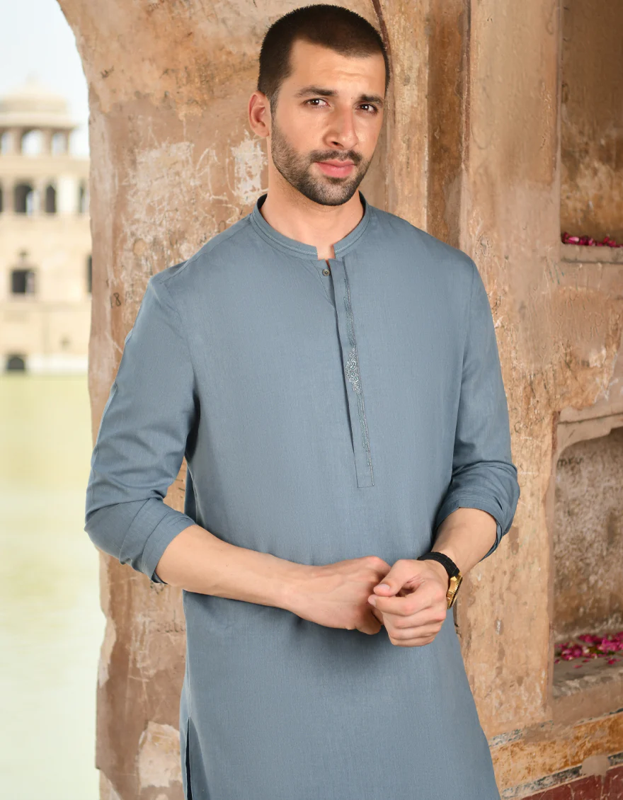 STEEL BLUE VISCOSE KAMEEZ SHALWAR | JJKS-US-45014/A22/JJ8259-SF - Image 3