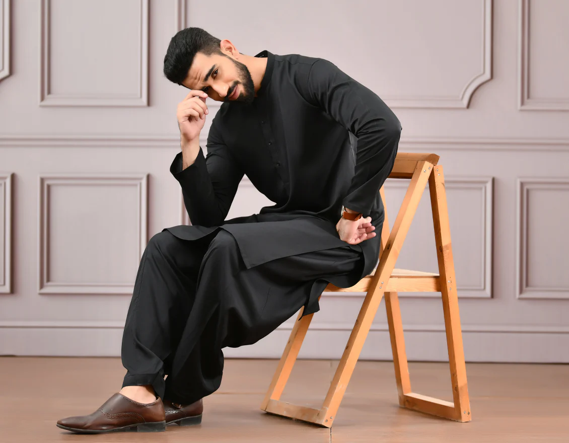 BLACK BLENDED KAMEEZ SHALWAR | JJKS-US-45019/A22/JJ8346-CL - Image 5