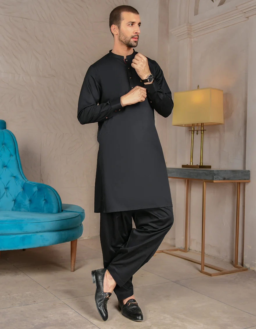 BLACK COTTON KAMEEZ SHALWAR | JJKS-US-45026/A22/JJ7544-CL