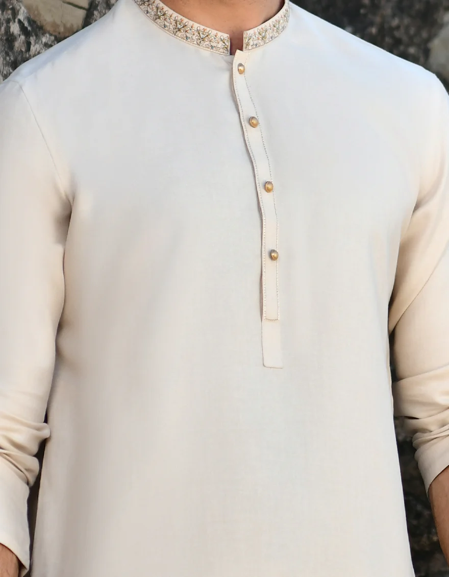 BEIGE BLENDED KAMEEZ SHALWAR | JJKS-US-45120/A23/JJ8834-SF - Image 2