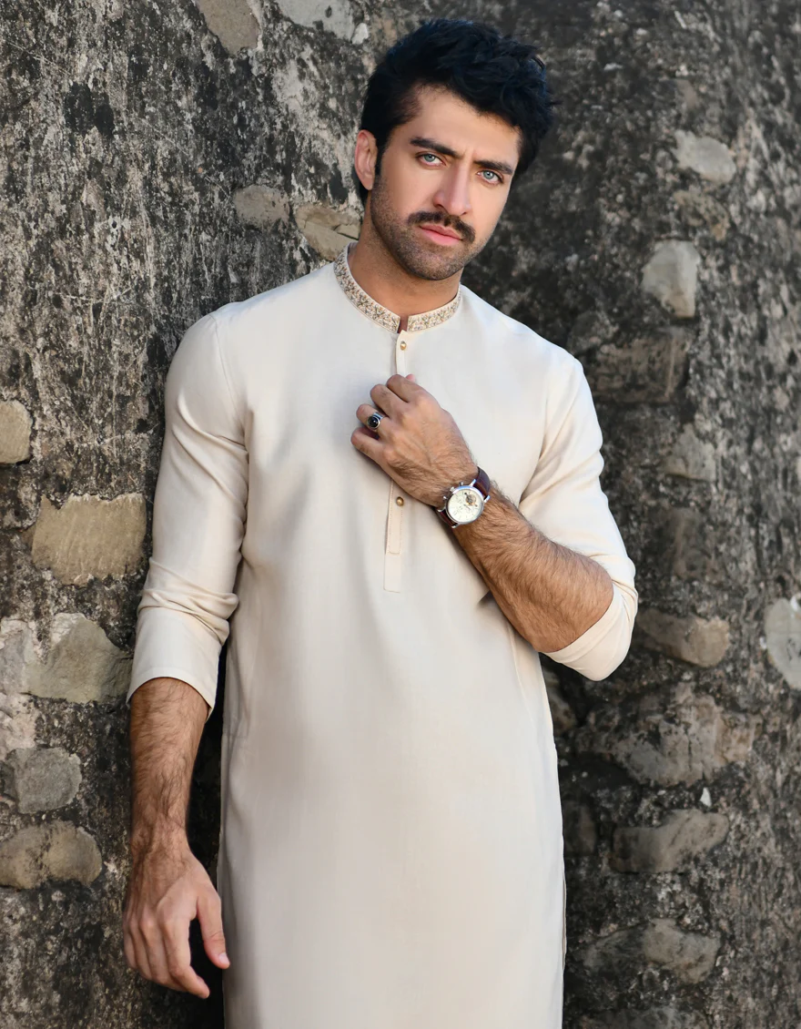 BEIGE BLENDED KAMEEZ SHALWAR | JJKS-US-45120/A23/JJ8834-SF - Image 3