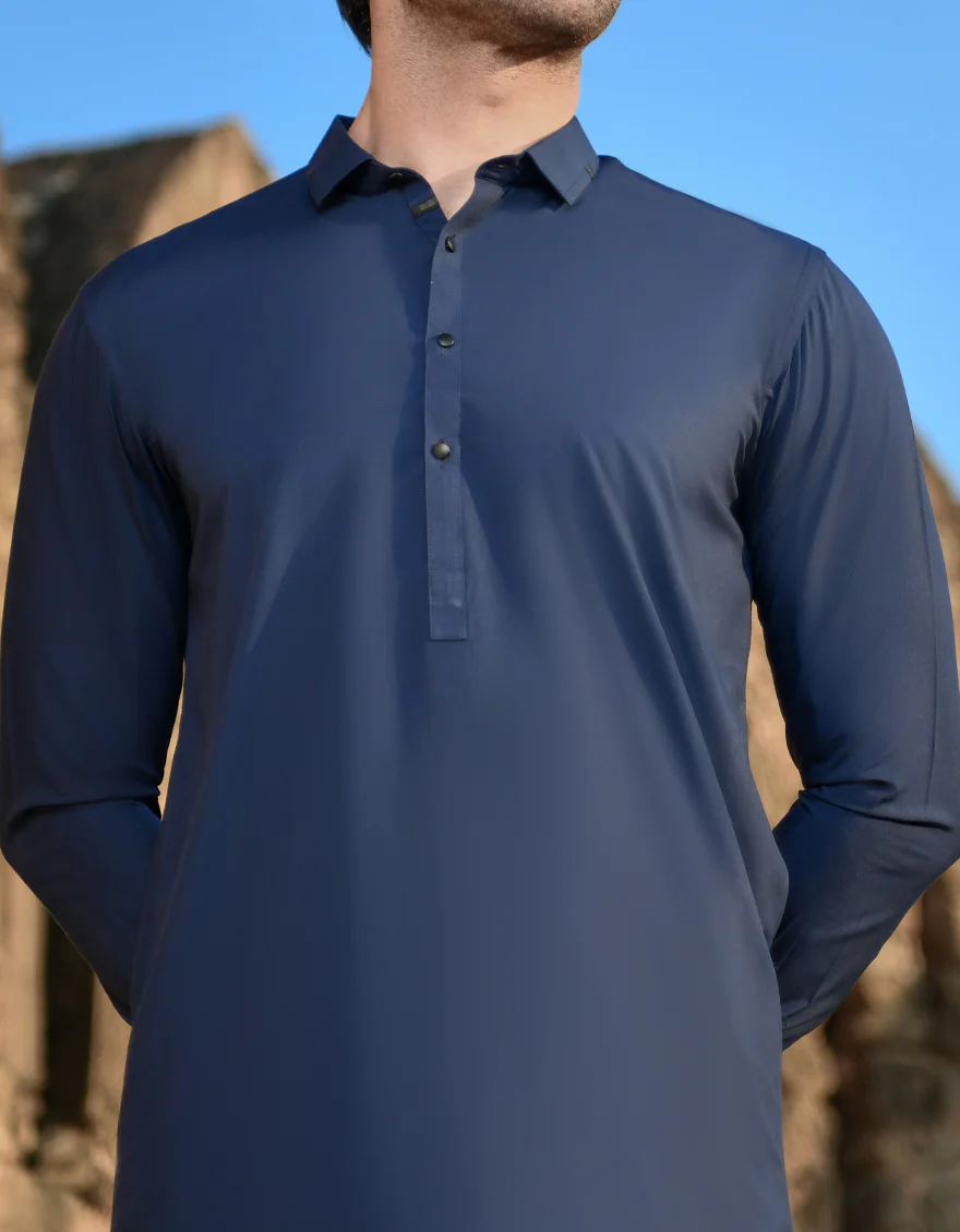 NAVY BLUE BLENDED KAMEEZ SHALWAR | JJKS-US-45152/A23/JJ8786-CL - Image 2