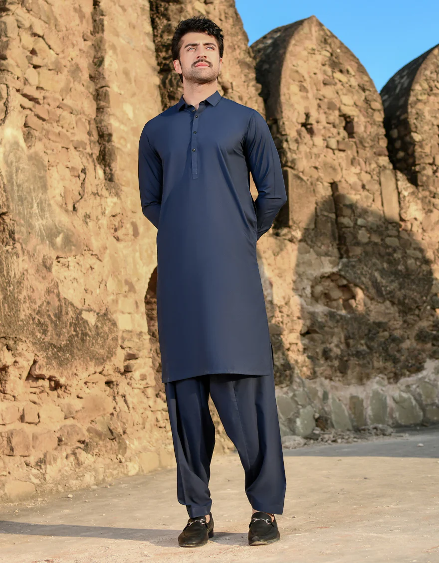 NAVY BLUE BLENDED KAMEEZ SHALWAR | JJKS-US-45152/A23/JJ8786-CL - Image 3